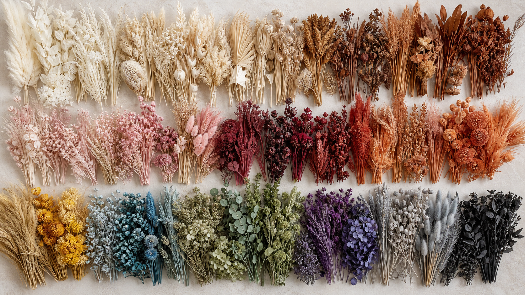 Fall preserved and dried florals in warm autumn colors