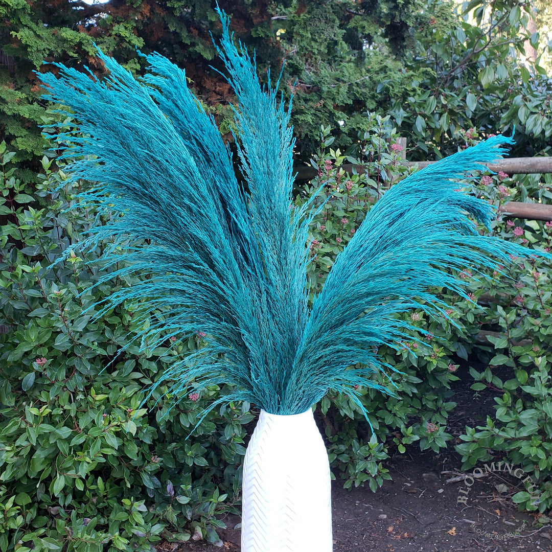 Silky Large Pampas (3-4ft) - Peacock Blue - BLOOMINGFUL - wedding, event, decor, gift, bouquet, arrangement, bridal, garland, fresh dried preserved artificial silk, birthday housewarming foliage