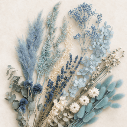 Blues + Teals dried and preserved florals