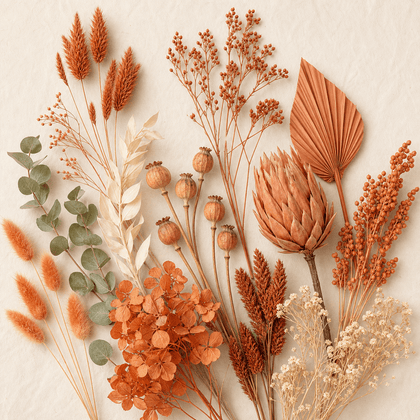 Oranges + Terracotta dried and preserved florals