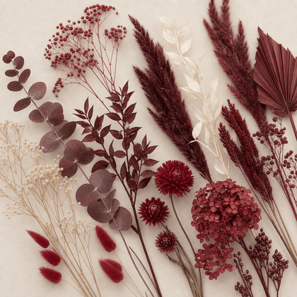 Reds + Burgundies dried and preserved florals