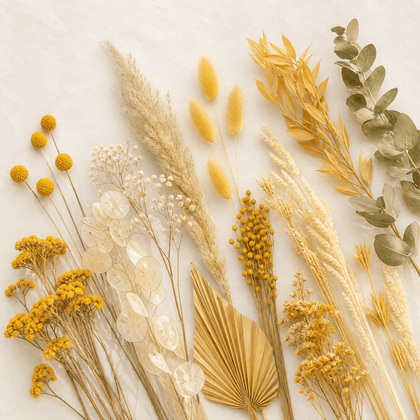 Yellows + Gold dried and preserved florals